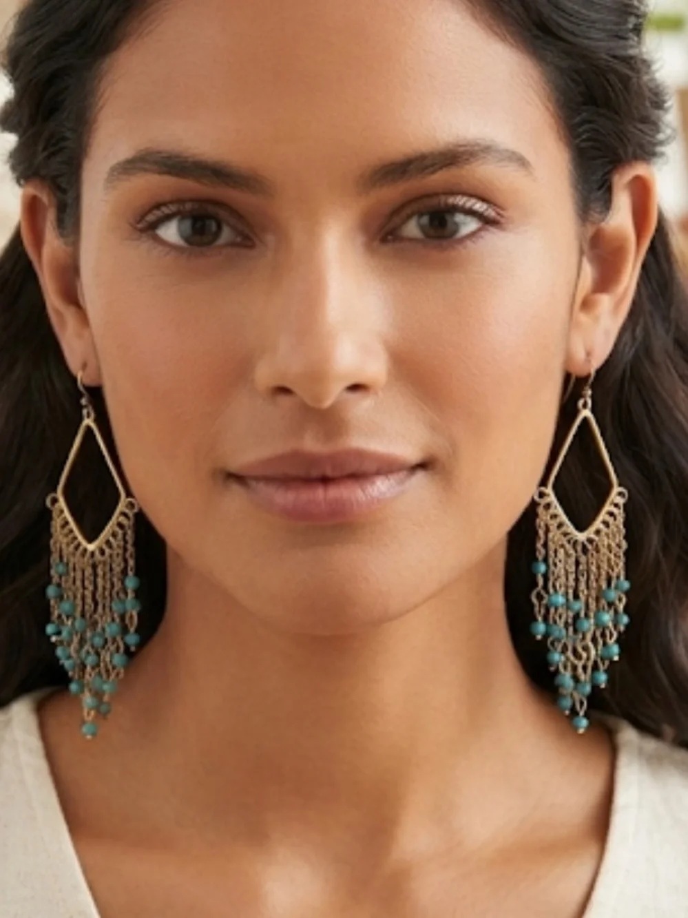 Claire's Gold and Blue Chain Earrings